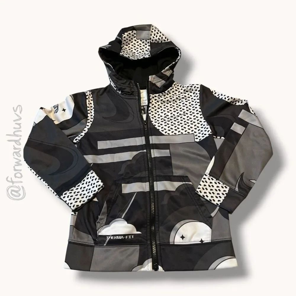 Nike Therma-FIT Full Zip Hoodie Gray Black Graphic Jacket Youth M 5-6